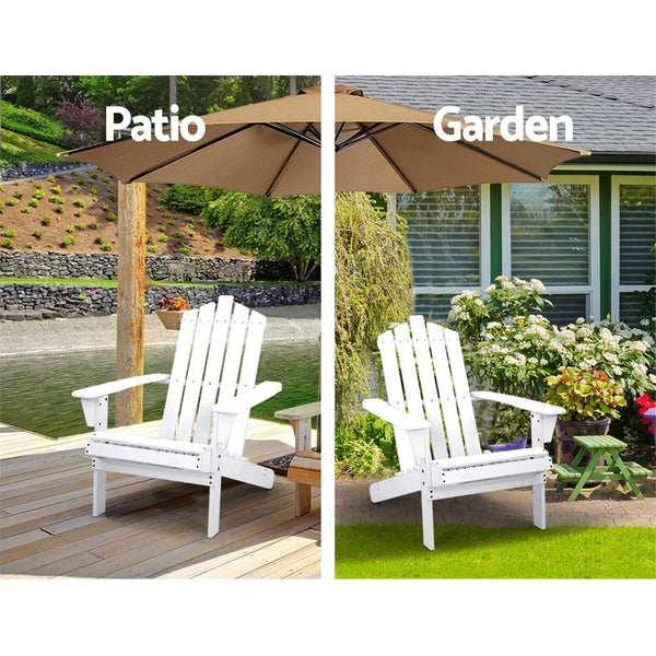 Gardeon Outdoor Sun Lounge Beach Chairs Table Setting Wooden Adirondack Patio - White Deals499