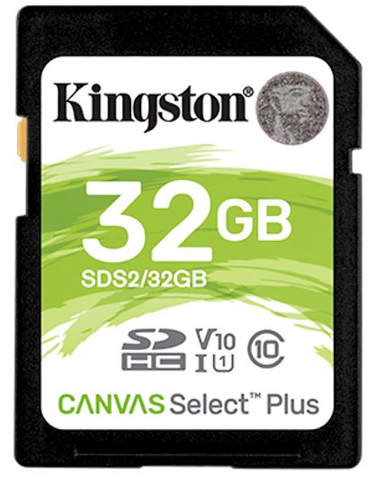 KINGSTON 32GB SDS2 Canvas Select Plus SD card Class10 UHS-I Flash Memory 80MB/s Read 10MB/s Write Full HD Photo Video Camera Waterproof Shock Proof KINGSTON