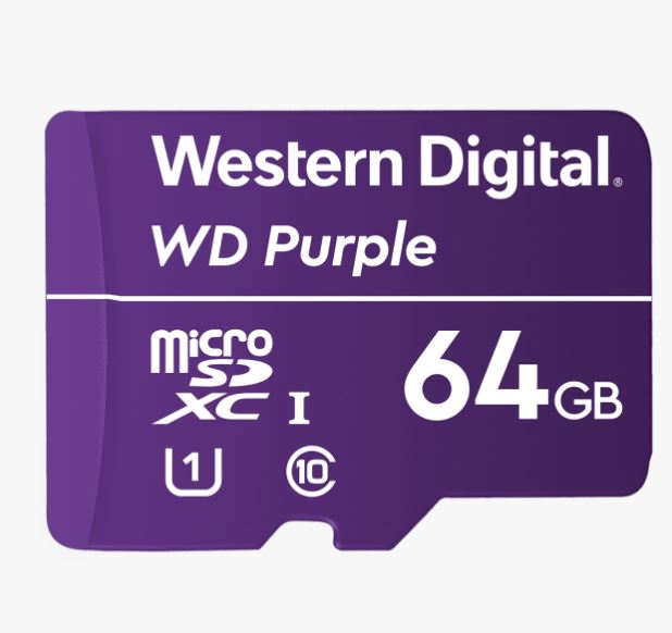 WESTERN DIGITAL Digital WD Purple 64GB MicroSDXC Card 24/7 -25Â°C to 85Â°C Weather & Humidity Resistant for Surveillance IP Cameras mDVRs NVR Dash Cams Drones WESTERN DIGITAL