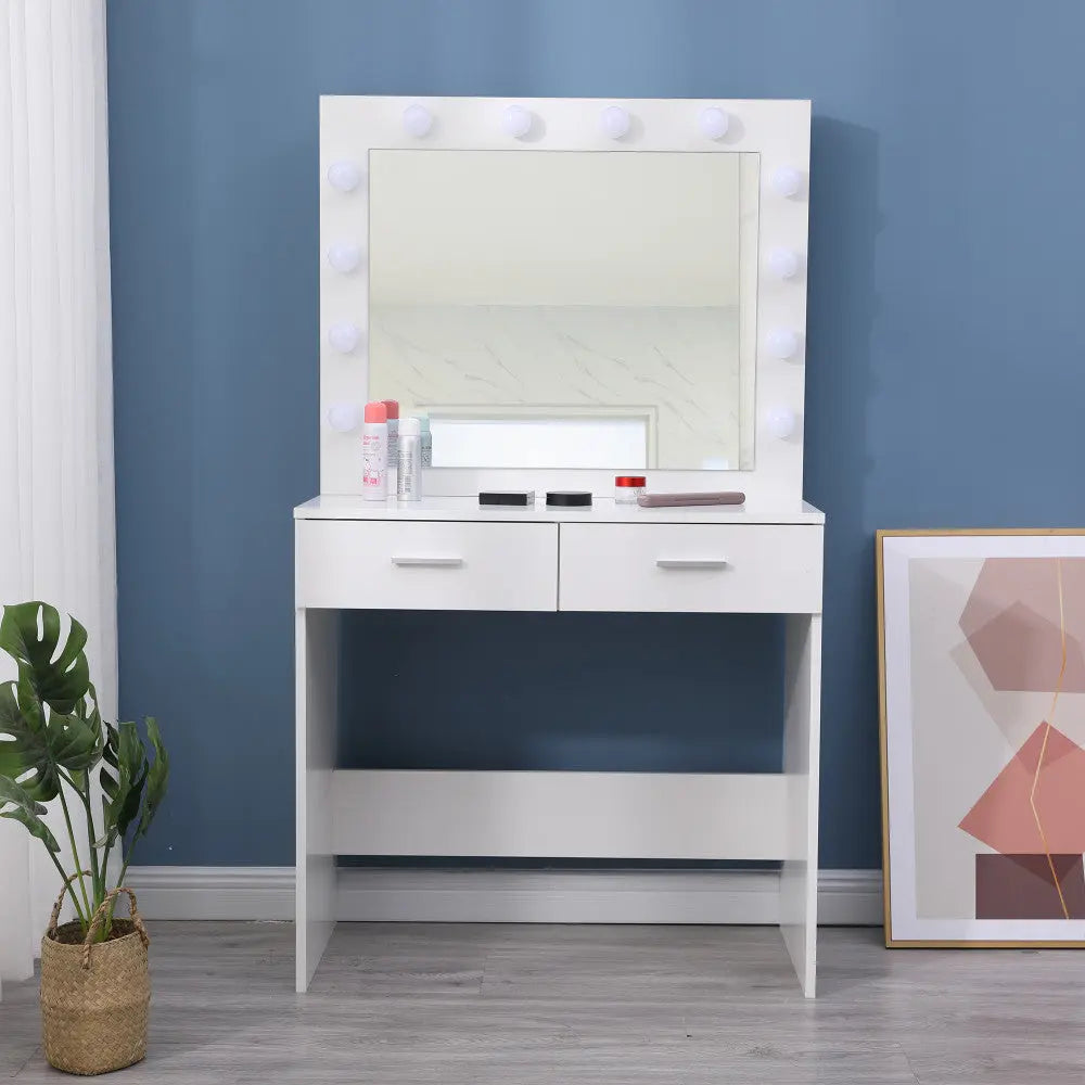 Fidel Vanity Set with Cushioned Stool and Lighted Mirror- White Deals499