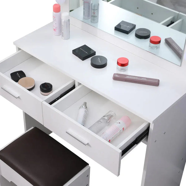 Fidel Vanity Set with Cushioned Stool and Lighted Mirror- White Deals499