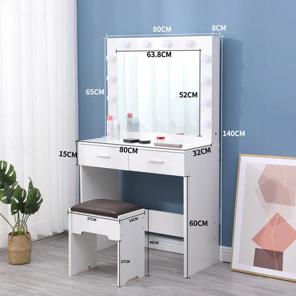 Fidel Vanity Set with Cushioned Stool and Lighted Mirror- White Deals499