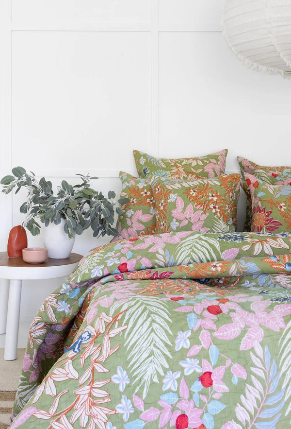 Floral Cotton Quilt Throw Bedspread Block Print Quilt Indian Quilt Comforter Duvet Cover Quilt Gift - Green Cherry Monkey from Deals499 at Deals499