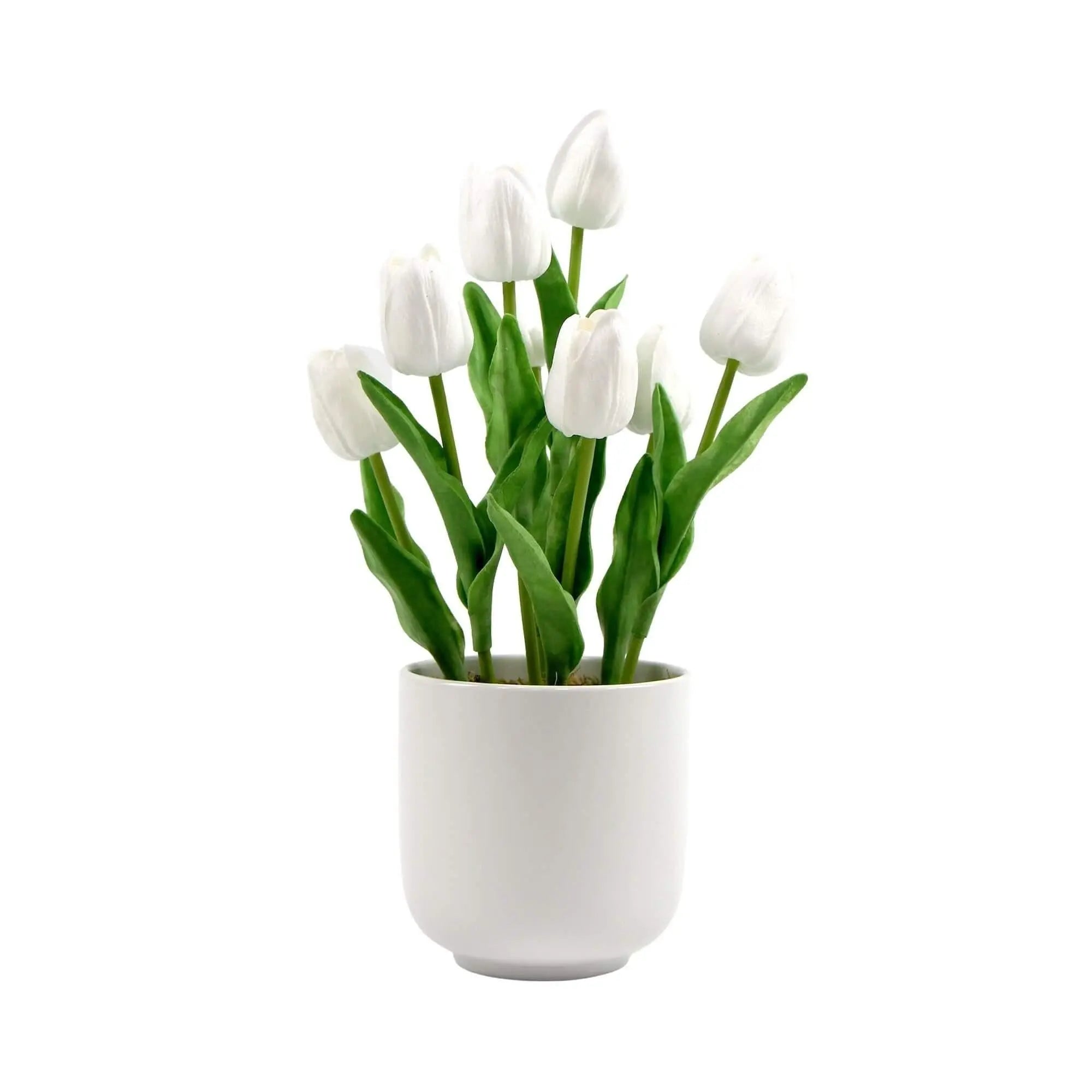 Flowering White Artificial Tulip Plant Arrangement With Ceramic Bowl 35cm Deals499