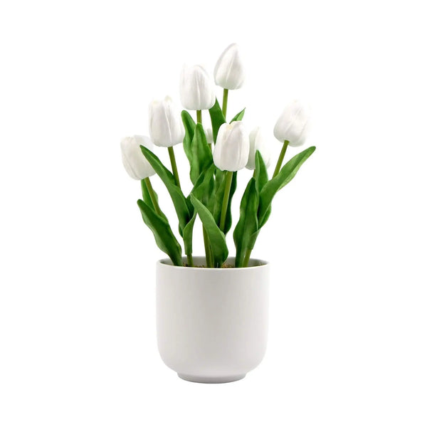 Flowering White Artificial Tulip Plant Arrangement With Ceramic Bowl 35cm Deals499