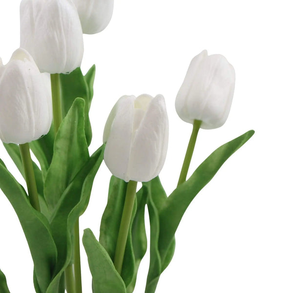 Flowering White Artificial Tulip Plant Arrangement With Ceramic Bowl 35cm Deals499