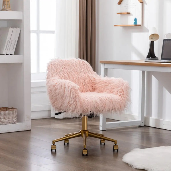 Fluffy Office Chair Faux Fur Modern Swivel Desk Chair for Women And Girls-Pink Deals499