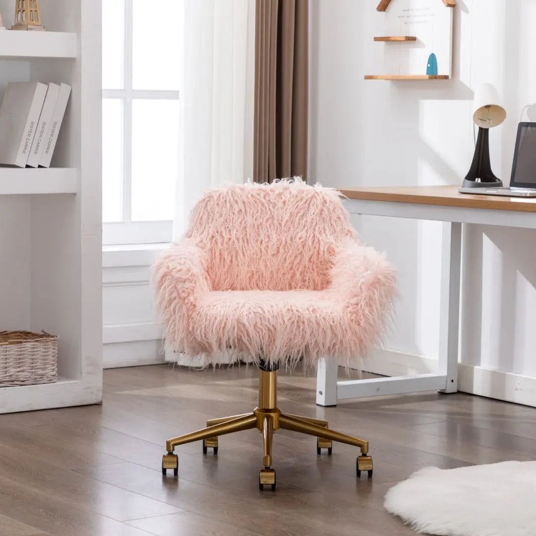 Fluffy Office Chair Faux Fur Modern Swivel Desk Chair for Women And Girls-Pink Deals499