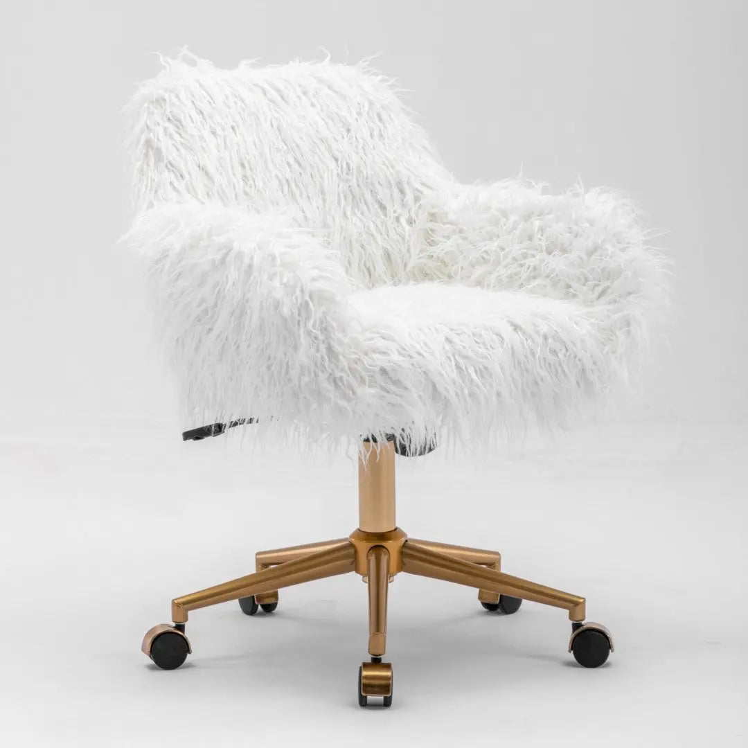 Fluffy Office Chair Faux Fur Modern Swivel Desk Chair for Women And Girls-White Deals499