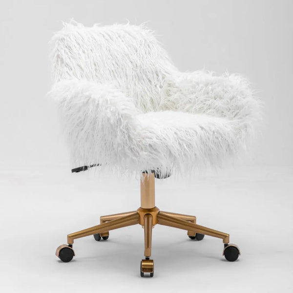 Fluffy Office Chair Faux Fur Modern Swivel Desk Chair for Women And Girls-White Deals499