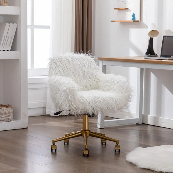 Fluffy Office Chair Faux Fur Modern Swivel Desk Chair for Women And Girls-White Deals499