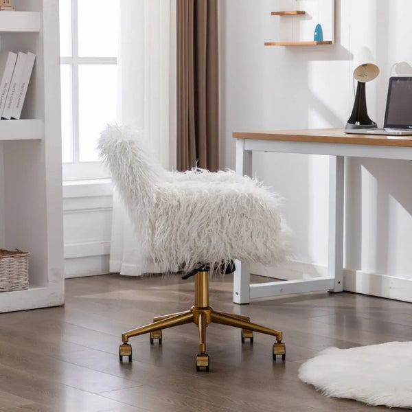 Fluffy Office Chair Faux Fur Modern Swivel Desk Chair for Women And Girls-White Deals499