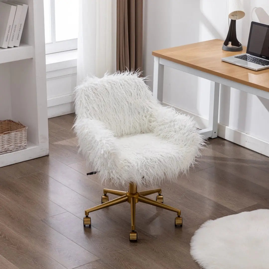Fluffy Office Chair Faux Fur Modern Swivel Desk Chair for Women And Girls-White Deals499