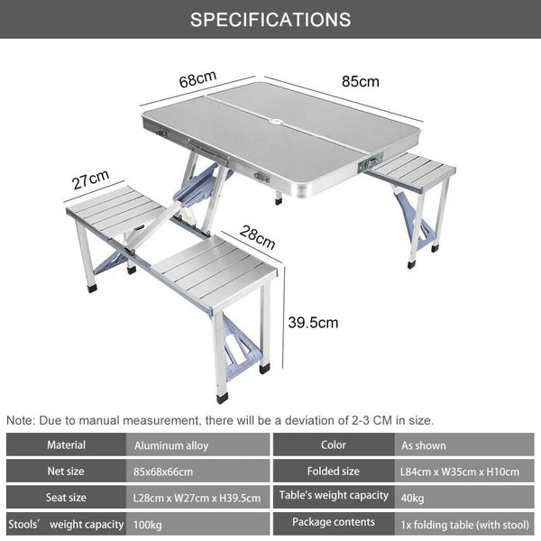 Folding Camping Table with Stools Set Portable Picnic Outdoor Garden BBQ Setting Deals499
