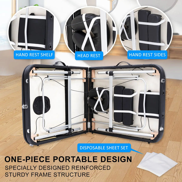 Forever Beauty Black Portable Beauty Massage Table Bed Therapy Waxing 3 Fold 75cm Aluminium Deals499