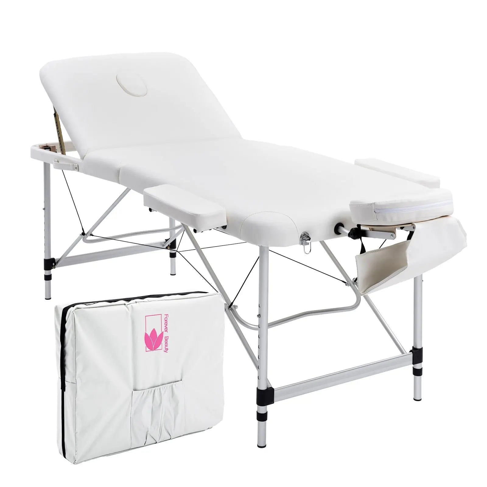 Forever Beauty White Portable Beauty Massage Table Bed Therapy Waxing 3 Fold 70cm Aluminium Deals499