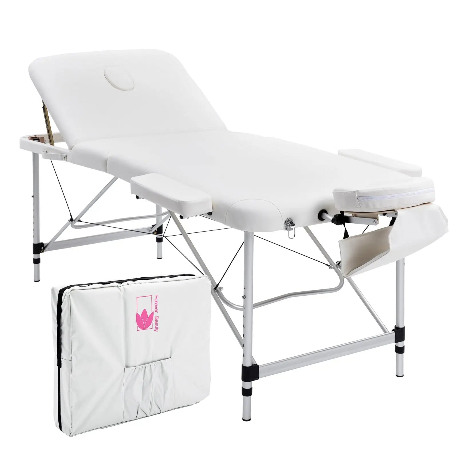 Forever Beauty White Portable Beauty Massage Table Bed Therapy Waxing 3 Fold 75cm Aluminium Deals499