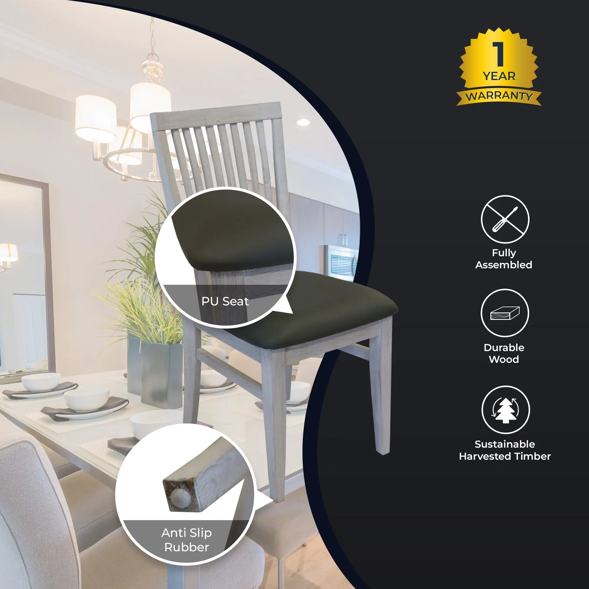 Foxglove PU Seat Dining Chair Set of 2 Solid Ash Wood Dining Furniture - White Deals499