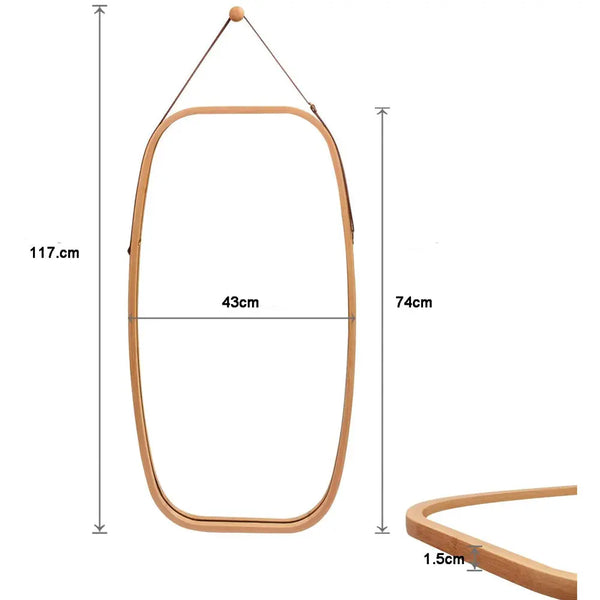 Full Length Bathroom Wall Mount Hanging Bamboo Frame Mirror Adjustable Strap Wall Mirror Home Decor Deals499