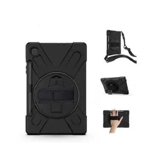 GENERIC Samsung Galaxy Tab S6 Lite Rugged Black Case - Shockproof, Dustproof, 360 Rotatable Hand Strap, 3 Layers Heavy Duty Protection GENERIC
