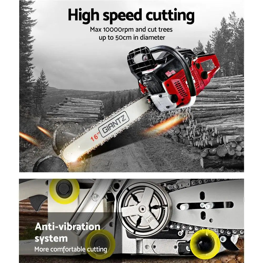 GIANTZ 45CC Petrol Commercial Chainsaw Chain Saw Bar E-Start Black Deals499