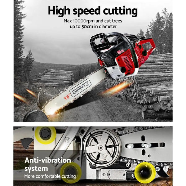 GIANTZ 45CC Petrol Commercial Chainsaw Chain Saw Bar E-Start Black Deals499