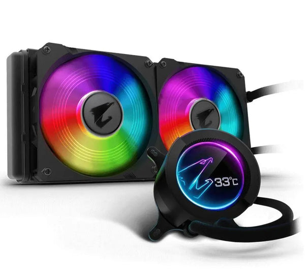GIGABYTE AORUS AIO Liquid Cooler 280 Radiator Waterblock Dual 140mm ARGB Fan Circular LCD Display Pump Control Intel 2066 1151 AMD TRX40 TR4 AM4 GIGABYTE