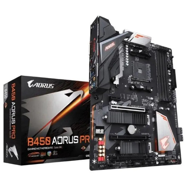 GIGABYTE B450 AORUS PRO AMD Ryzen Gen3 AM4 ATX Motherboard 4xDDR4 4xPCIE 2xM.2 DVI HDMI RAID Intel GbE LAN 6xSATA 1xUSB-C 7xUSB3.1 RGB (LS) GIGABYTE