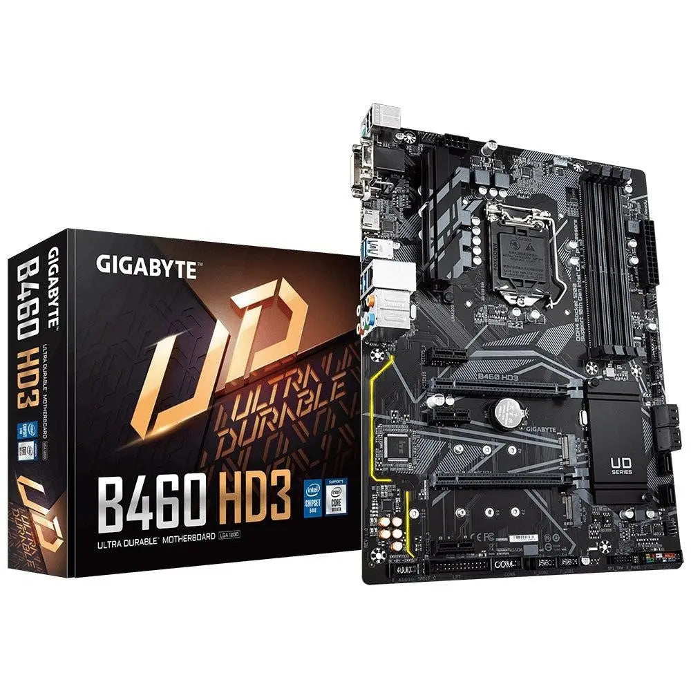 GIGABYTE B460 HD3 ATX Motherboard 4xDDR4 10th Gen LGA1200 2xM.2 6xSATA RAID LAN (1000 Mbit/100 Mbit) HDMI DVI-D CrossFire 3xPCIE 6xUSB3.2 GIGABYTE