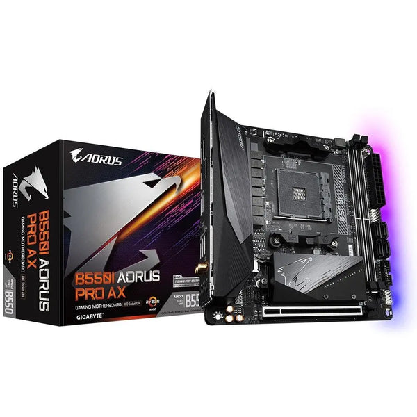 GIGABYTE B550 I AORUS PRO AX AMD Ryzen M-ITX Motherboard 2xDDR4 4xSATA 2xM.2 LAN RAID WIFI6 BT 1xPCIEx16 DP HDMI 4xUSB3.2 USB-C GIGABYTE