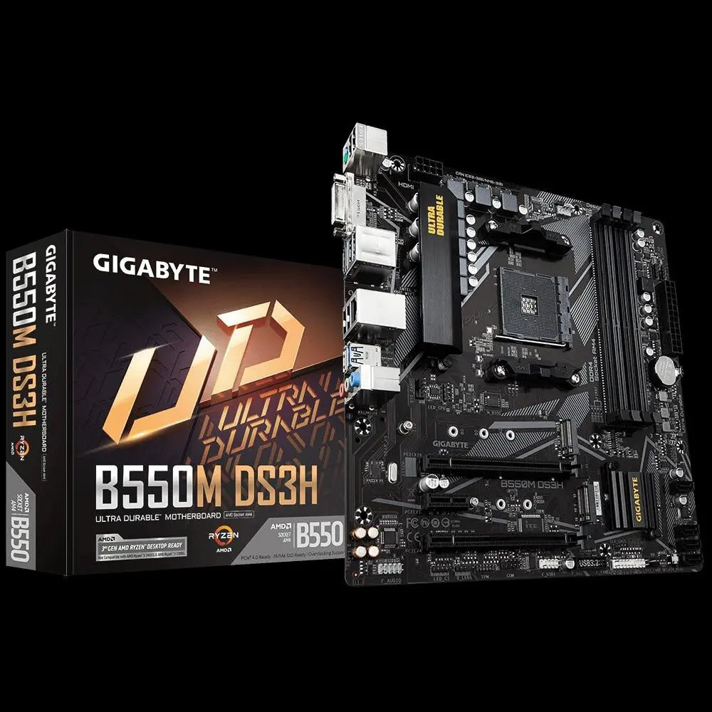 GIGABYTE B550M DS3H AC AM4 Ryzen ATX Motherboard, 4x DDR4, 3x PCI-e, 2x M.2, 4x SATA III, RAID 0/1/10, 4x USB 3.2, 4x USB 2.0 GIGABYTE