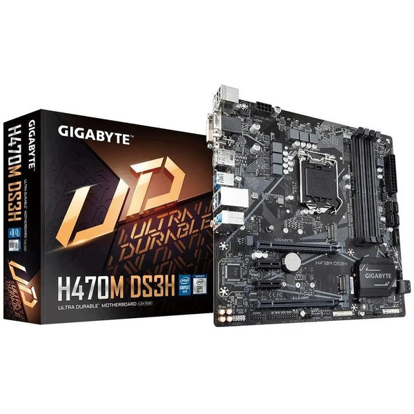 GIGABYTE H470M DS3H mATX Motherboard 4xDDR4 10th Gen LGA1200 2xM.2 6xSATA GbE LAN CrossFire 3xPCIE HDMI DP DVI-D USB-C RGB GIGABYTE