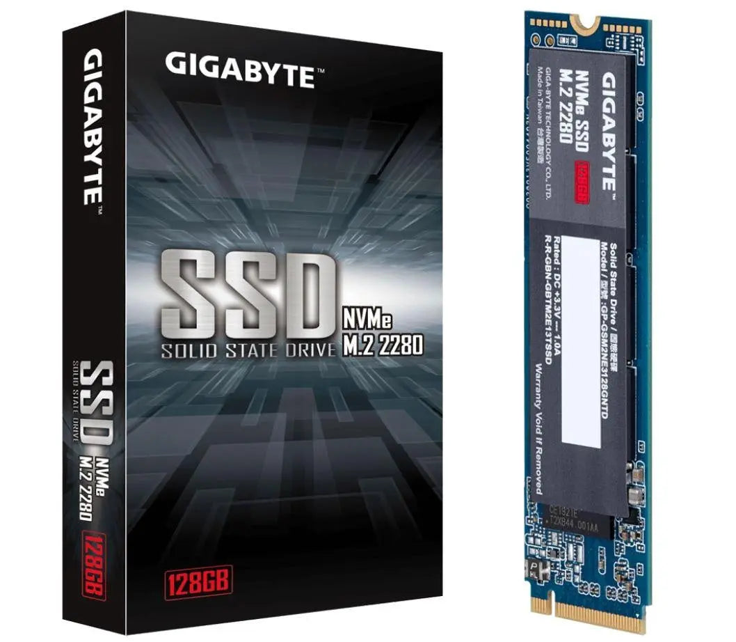 GIGABYTE M.2 PCIe NVMe SSD 128GB V2 1550/550 MB/s 100K/130K IOPS 2280 80mm 1.5M hrs MTBF HMB TRIM & S.M.A.R.T Solid State Drive 5yrs Wty GIGABYTE