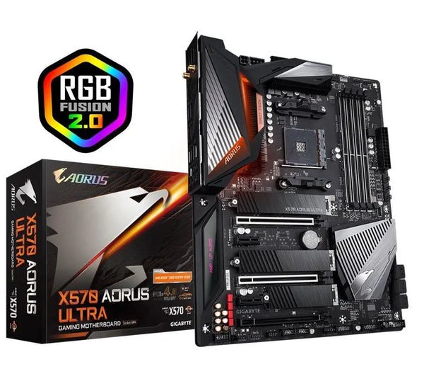 GIGABYTE X570 AORUS ULTRA WIFI Ryzen AM4 ATX Motherboard 4xDDR4 5xPCIe 4xM.2 RAID GbE LAN BT Crossfire SLI RGB 2xUSB-C 5xUSB3.2 RGB (LS) GIGABYTE