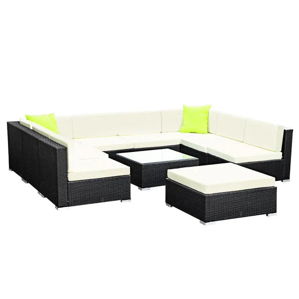 Gardeon 10PC Outdoor Furniture Sofa Set Wicker Garden Patio Lounge Deals499
