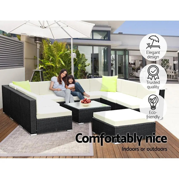 Gardeon 10PC Outdoor Furniture Sofa Set Wicker Garden Patio Lounge Deals499