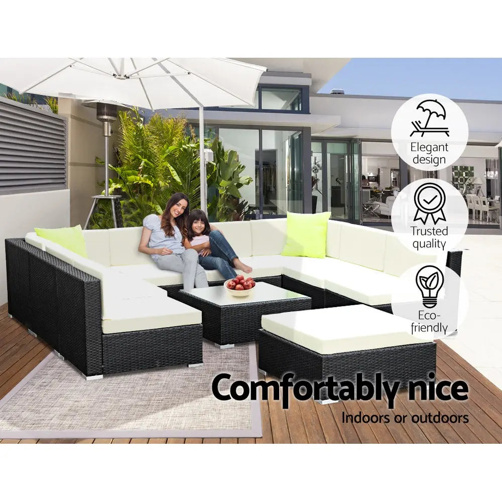 Gardeon 10PC Sofa Set with Storage Cover Outdoor Furniture Wicker Deals499