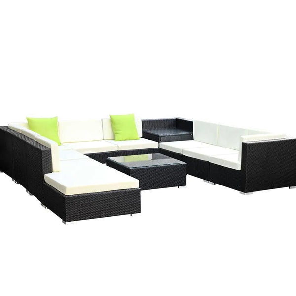 Gardeon 11PC Sofa Set with Storage Cover Outdoor Furniture Wicker Deals499