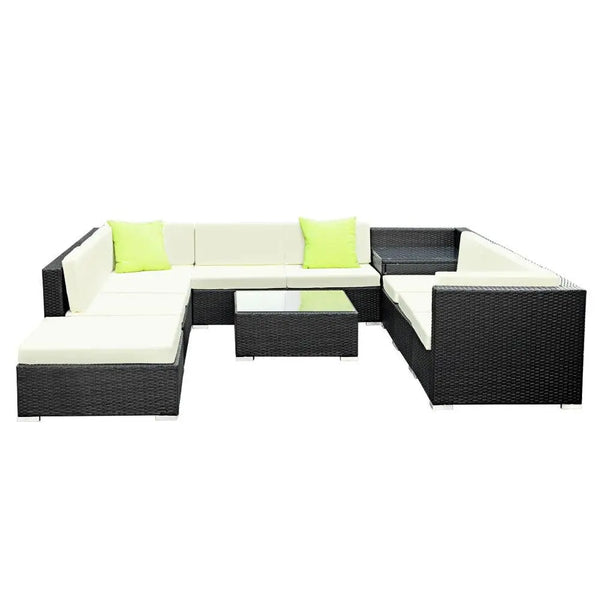 Gardeon 11PC Sofa Set with Storage Cover Outdoor Furniture Wicker Deals499