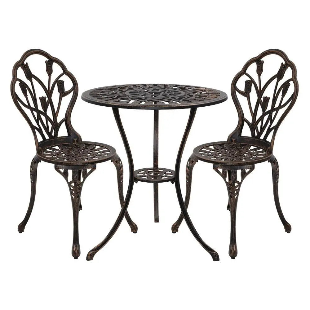 Gardeon 3PC Outdoor Setting Cast Aluminium Bistro Table Chair Patio Bronze Deals499