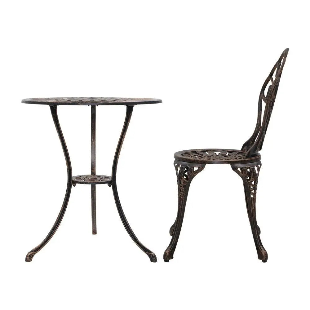 Gardeon 3PC Outdoor Setting Cast Aluminium Bistro Table Chair Patio Bronze Deals499