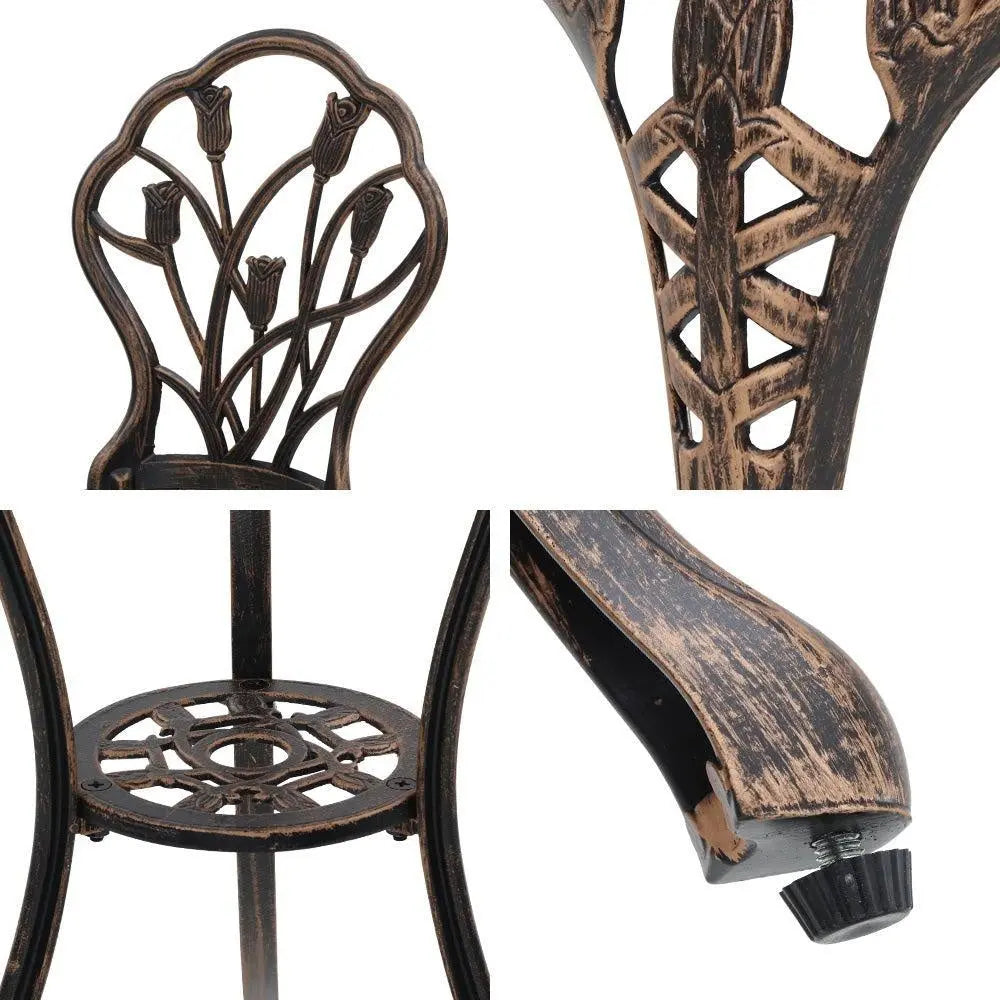 Gardeon 3PC Outdoor Setting Cast Aluminium Bistro Table Chair Patio Bronze Deals499
