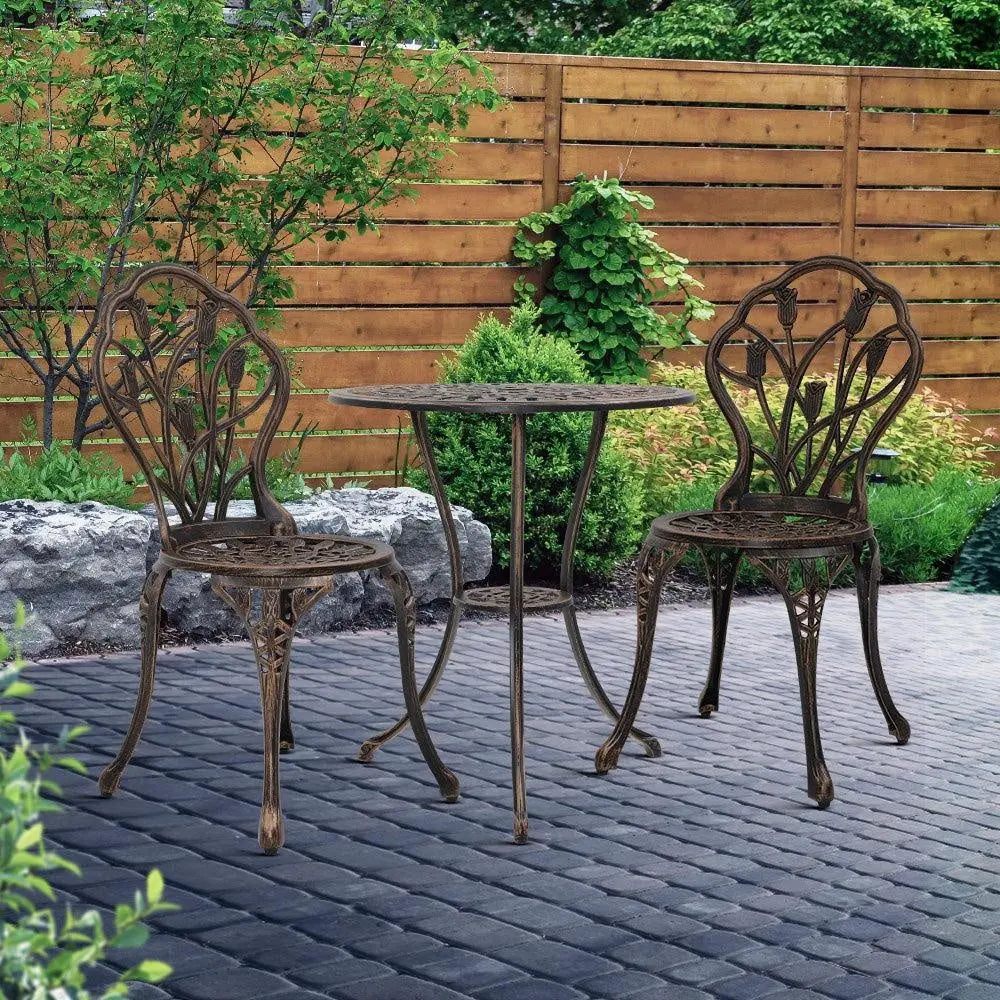 Gardeon 3PC Outdoor Setting Cast Aluminium Bistro Table Chair Patio Bronze Deals499