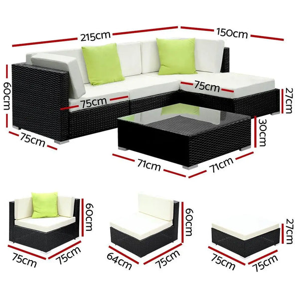 Gardeon 5PC Outdoor Furniture Sofa Set Wicker Garden Patio Pool Lounge Deals499