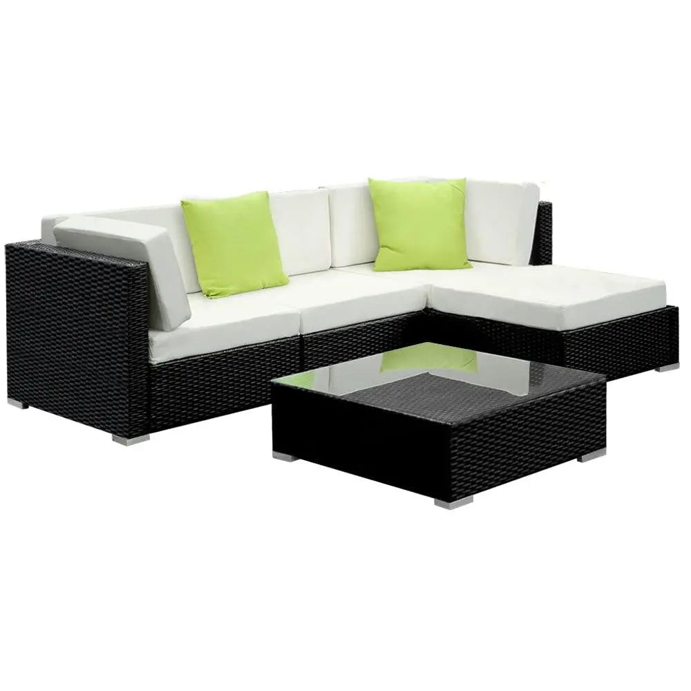Gardeon 5PC Sofa Set with Storage Cover Outdoor Furniture Wicker Deals499