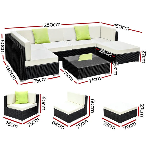 Gardeon 7PC Sofa Set with Storage Cover Outdoor Furniture Wicker Deals499