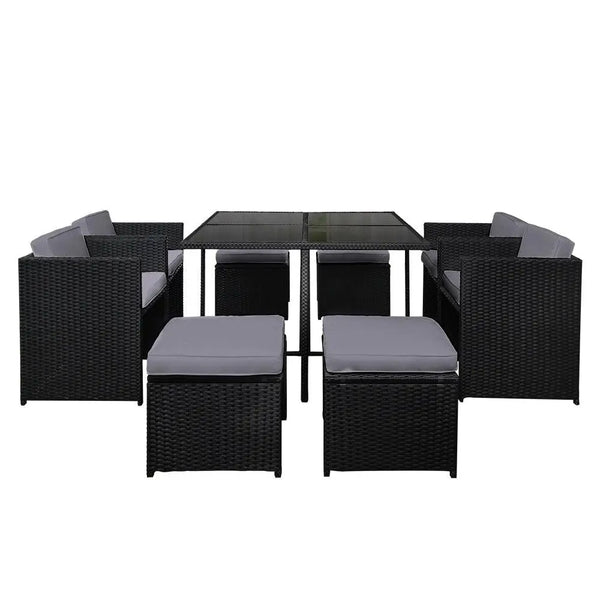 Gardeon 9 Piece Wicker Outdoor Dining Set - Black & Grey Deals499