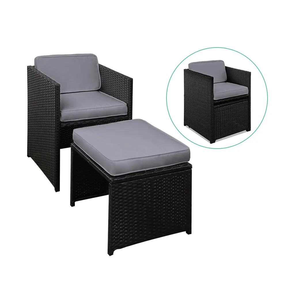 Gardeon 9 Piece Wicker Outdoor Dining Set - Black & Grey Deals499