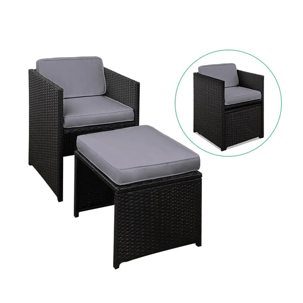 Gardeon 9 Piece Wicker Outdoor Dining Set - Black & Grey Deals499