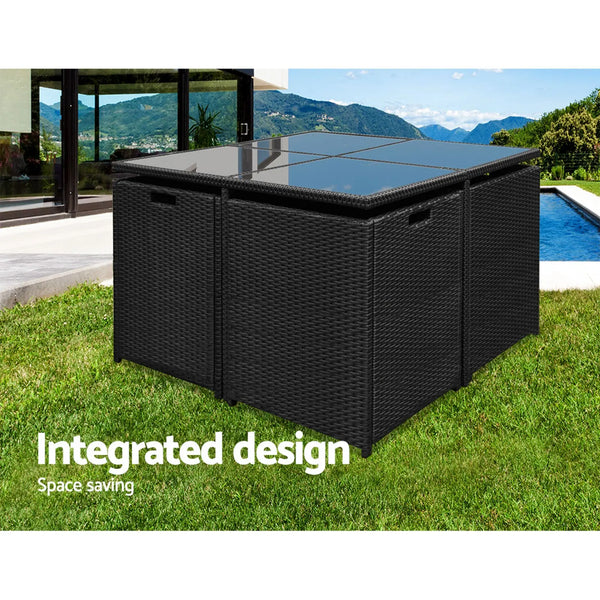 Gardeon 9 Piece Wicker Outdoor Dining Set - Black & Grey Deals499